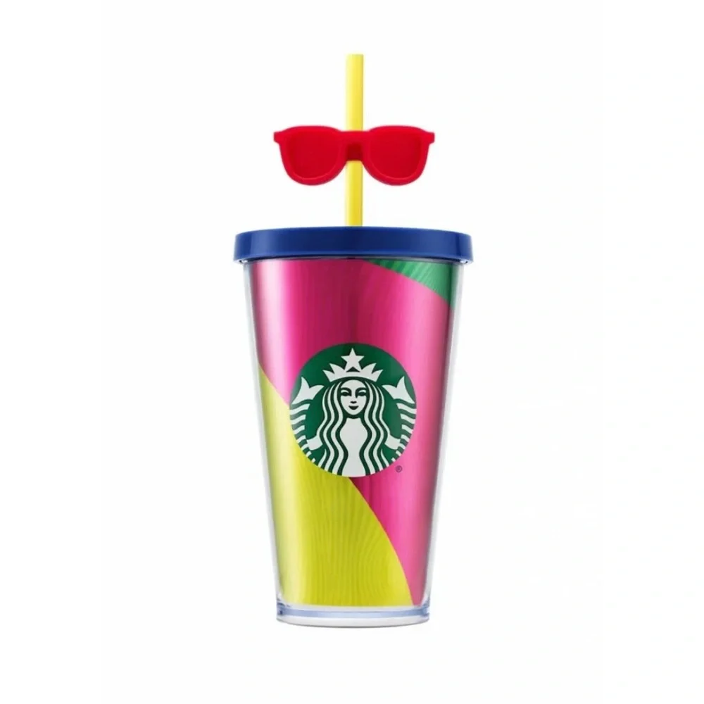 NWT Starbucks Switzerland 2023 Multi-Colored 16oz Tumbler With Cute Subglasses